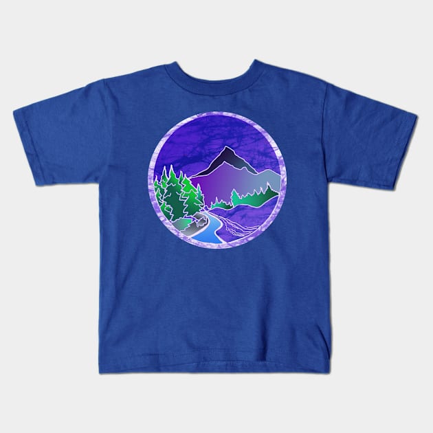 Mountain Stream Batik Kids T-Shirt by Aurora X